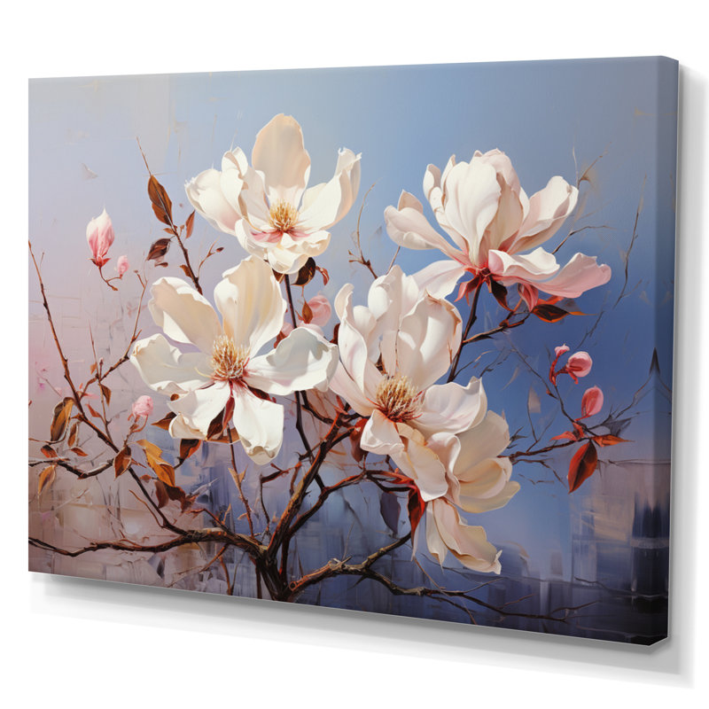 " White Blue Magnolias Romantic Impression ", H 34 po x l 44 po x P 1,5 po, Toile tendue