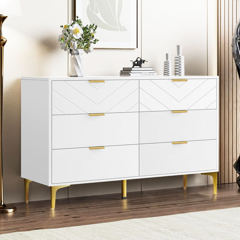 Commode double 6 tiroirs moderne noire, Blanc