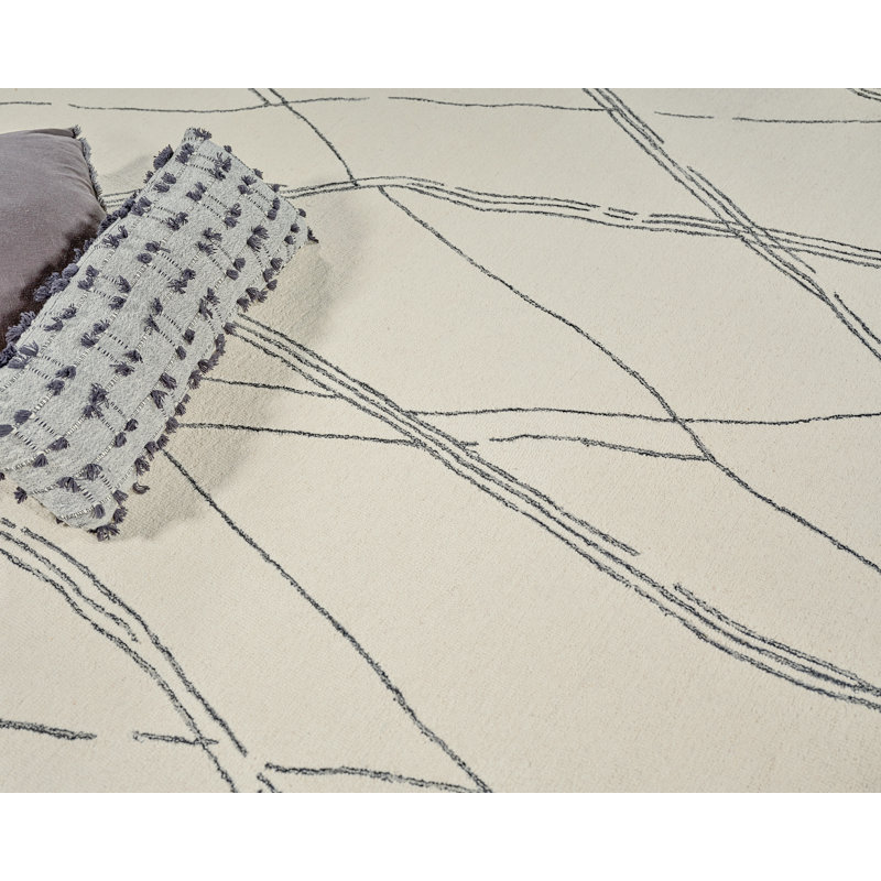 Tangiers Hand Tufted Wool Area Rug in Ivory/Black, Rectangle 14' x 18'