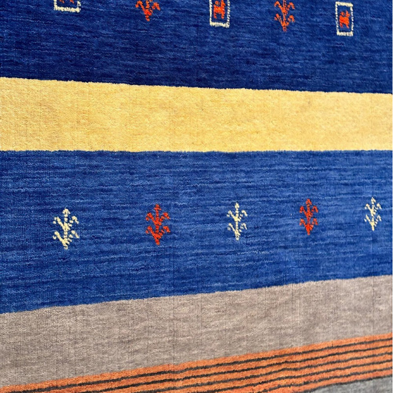Hand Knotted Wool Striped Area Rug, Rectangle 8' x 10'