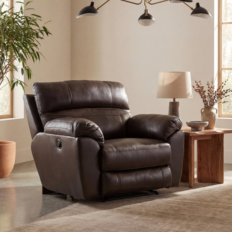Alonii 45" Wide Leather Match Standard Recliner, Manual, Chocolate Leather Match