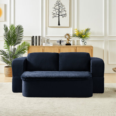 Canapé-lit convertible moderne et pliable, tissu bleu foncé, poids du colis : 35 kg, emballage compressé, idéal pour les soirées cinéma en appartement ou les moments de détente au salon.