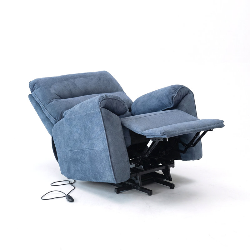Electric Single Motor Rise & Recline Chair, Cotton Linen Upholstery– Ideal for Easy Lounging, Blue