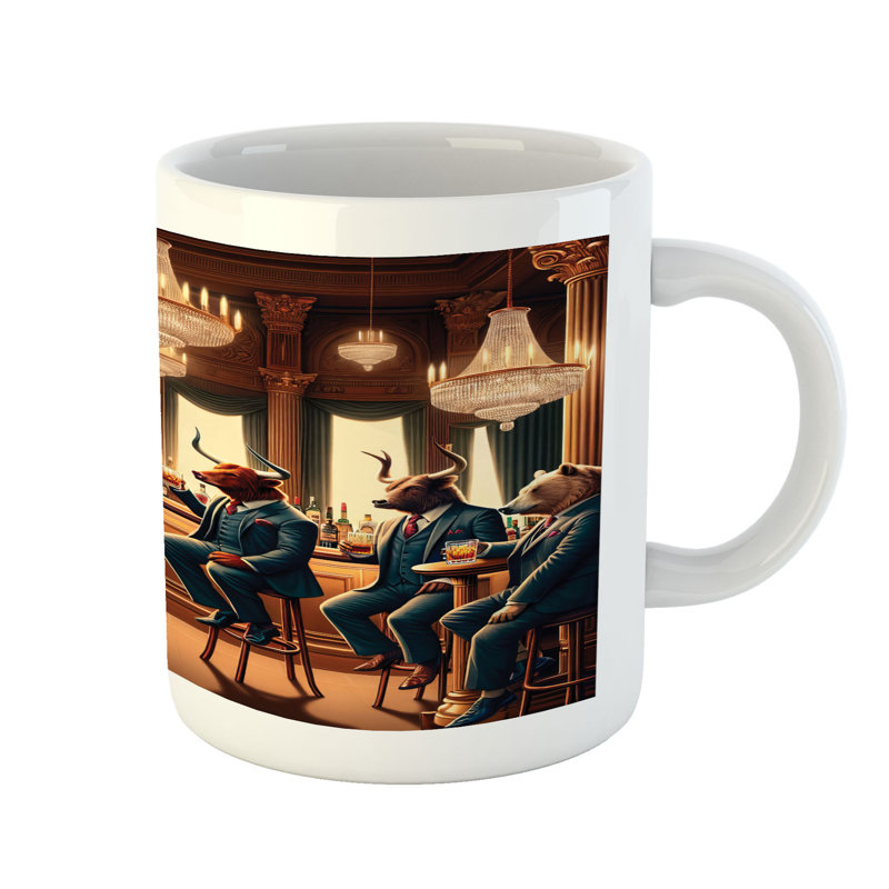 Wrought Studio Animals in Suits Ceramic Coffee Mug Wild Gentlemen 11 oz Redwood Petrol Blue