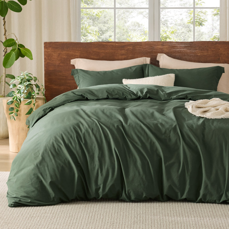 Bedsure 100% Washed Cotton Duvet Cover Set, Twin Duvet Cover + 1 Sham(20"*26"), Oatmeal