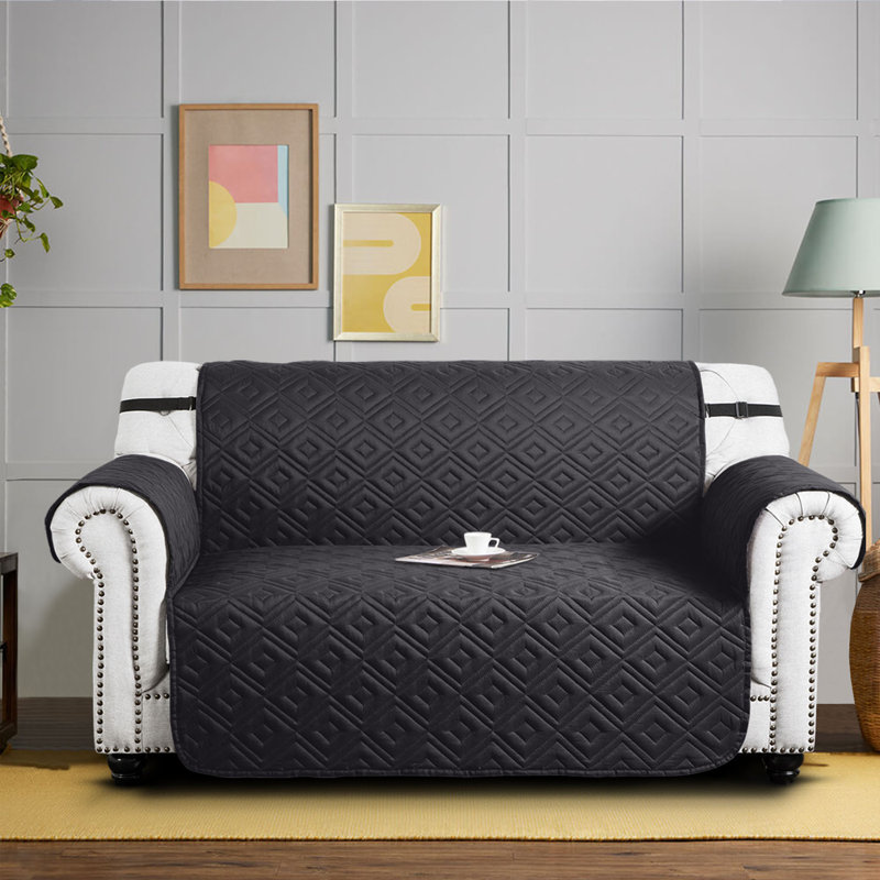 Box Cushion Sofa Slipcover, Black/Dark Grey, 179cm H x 224cm W