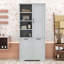Armoire de rangement autoportante en bois avec tablettes réglables et paniers à linge inclinables-361453906