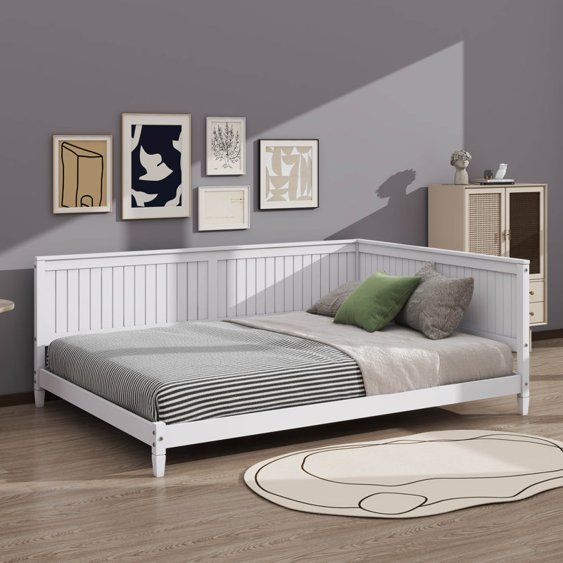 Lit de jour élégant en bois minimaliste pouvant servir de canapé-lit, Lit double, Blanc