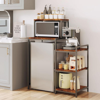 35.8in Mini Fridge Stand with Storage Shelf, 5-Tier Microwave Stand & Coffee Bar Organizer with Adjustable Adjustable Shelves, 200LBS Sturdy Mini Fridge Shelf for Dorm, Apartment, Office