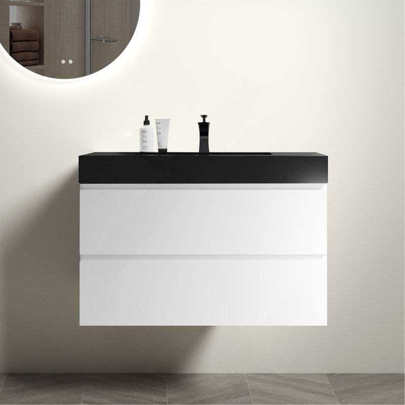 Meuble-lavabo élégant avec lavabo, offrant une élégance moderne et un rangement pratique, Blanc, Noir, 36"