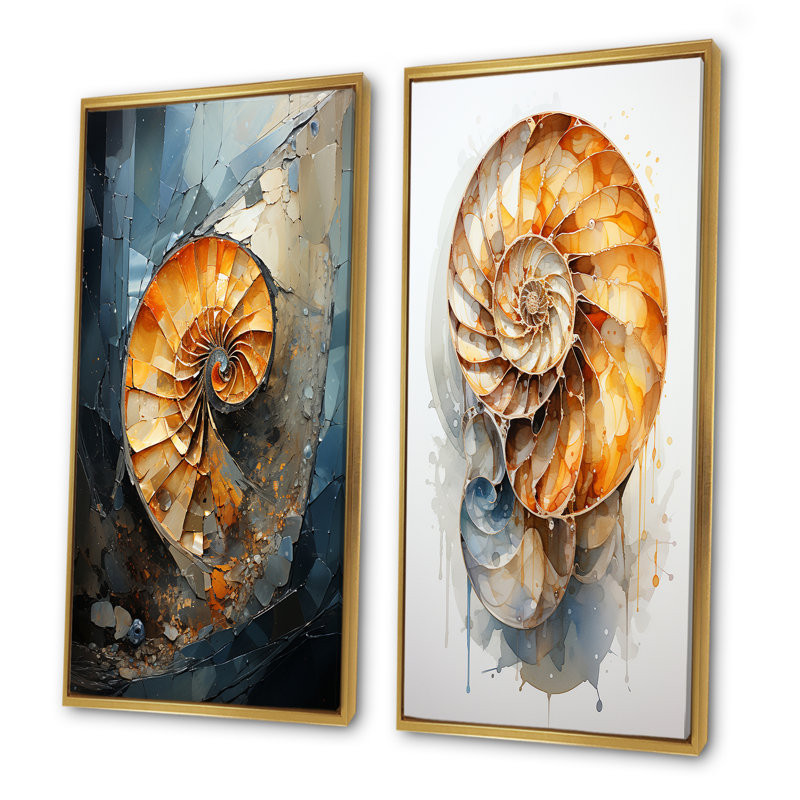 Ensemble de salon Golden Sea Sheel Spiral - Nautilus, Encadrement doré, H 40 po x l 41 po