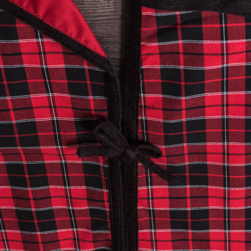 60" Red and Black Plaid Christmas Tree Skirt with Velvet Border