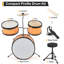 3-Piece Junior Drum Set for Beginners – Complete Kit with Cymbals, Throne Stool & Pedal, Wood & Metal Construction – Yellow for Home Practice, Learning & Gifts
