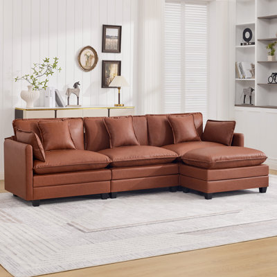 Faux Leather Upholstered Sectional Sofa Couch with Ottomans