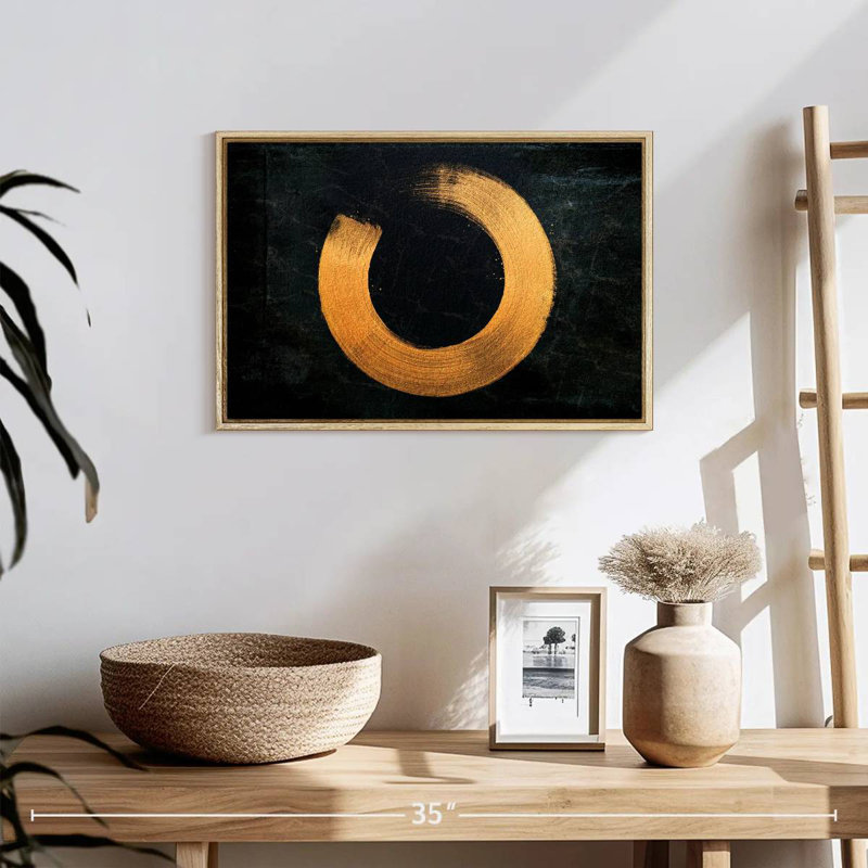Cercle zen doré, 19 po x 13 po, Cadre flottant en bois naturel