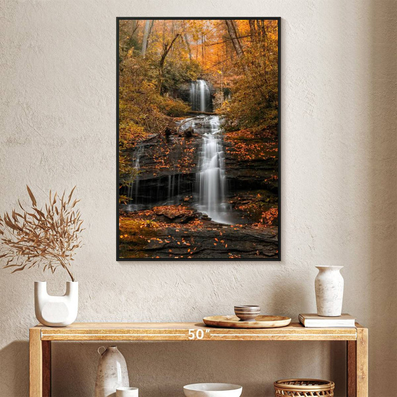 Autumn Minnehaha Waterfall, Floating Frame Black, 27" x 40"