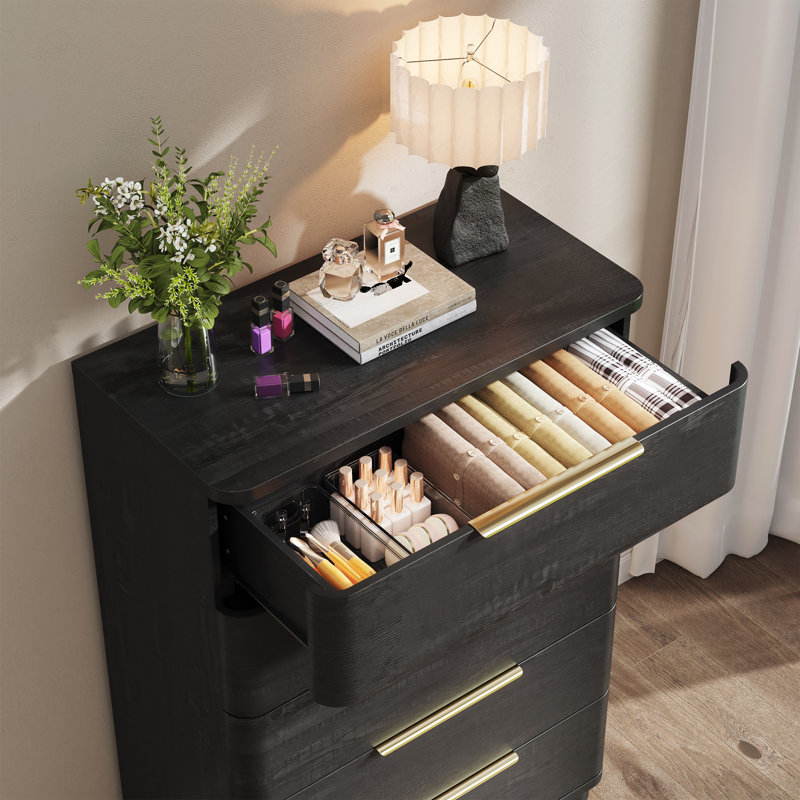 5 Dresser For Bedroom, Wooden Closet Chest Storage For Living Room, Hallway, Entryway, Black, Black