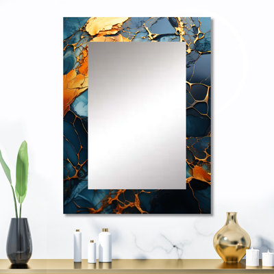 Or et agate verte topaze agate granit III - miroir décoratif abstrait, miroir doré, impression sur métal
