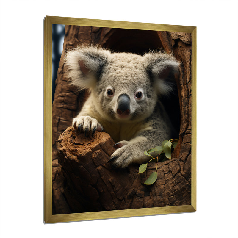 " Grey Koala Portrait II ", Gold Single Picture Frameed Canvas, 40" H x 30" W x 1.5" D