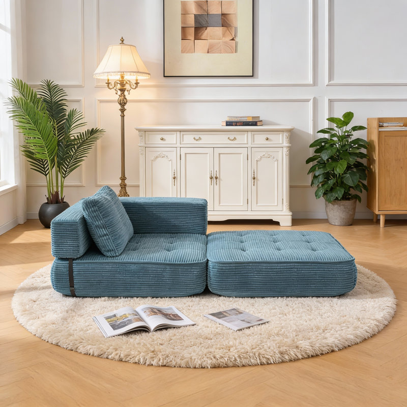 2 Seater Corduroy Sofa, Blue