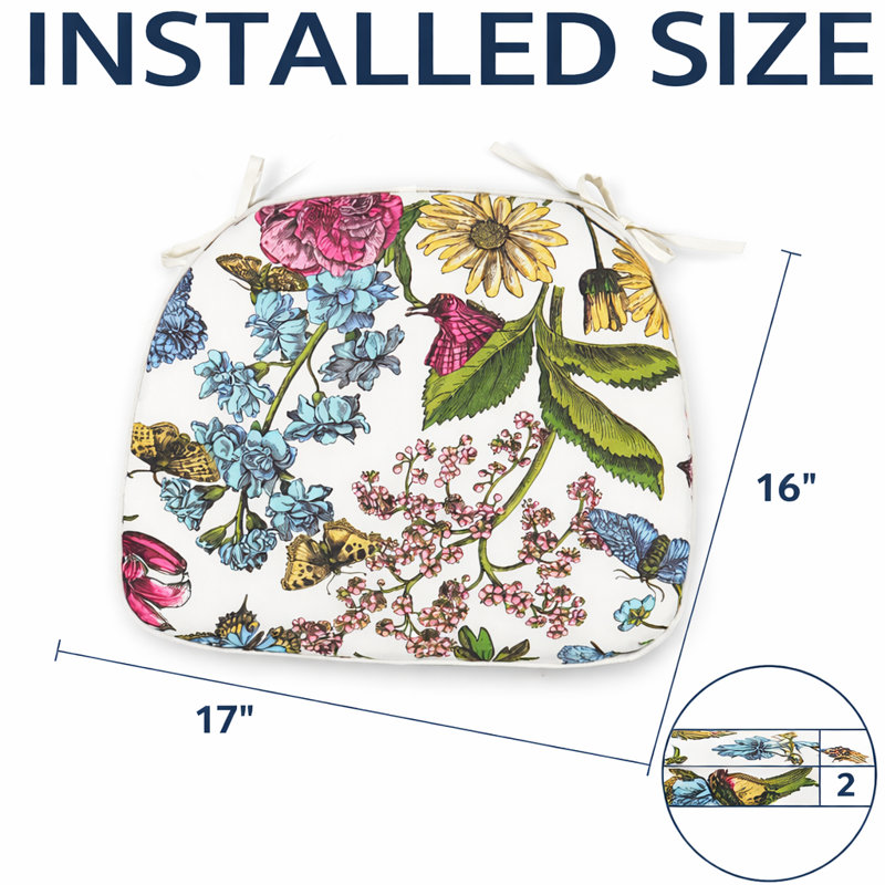 Outdoor Seat Cushion, Pink/White/Blue Floral