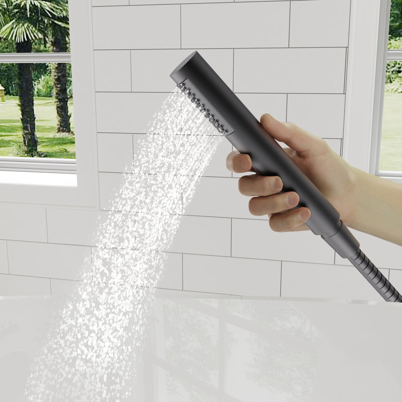 Single Handle Floor Mounted Freestanding Tub Filler with Hand Shower, Matte Black