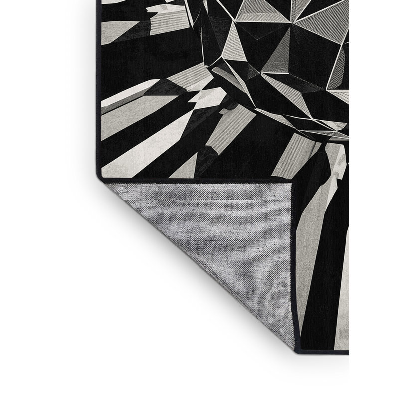 Machine Washable Patterns And Textures Modern & Contemporary Geometric Shapes Rug in Gray – Black Binding, 8' Square