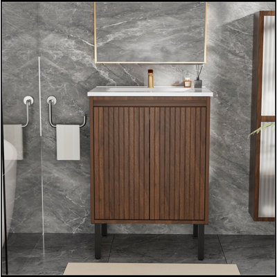 Meuble-lavabo de 24 po avec lavabo, portes à fermeture douce et finition en chêne élégant pour une esthétique moderne