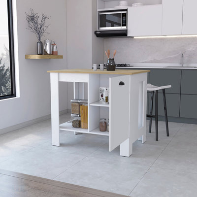 1-Door Kitchen Island With Open Shelf White And Macadamia, Kitchen Island