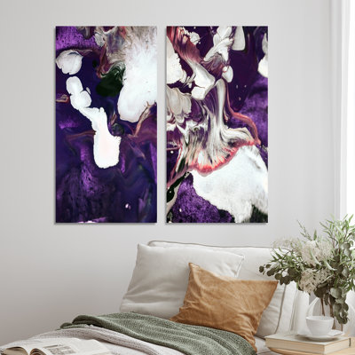 Ensemble de 2 peintures colorées abstraites et fluides sur toile