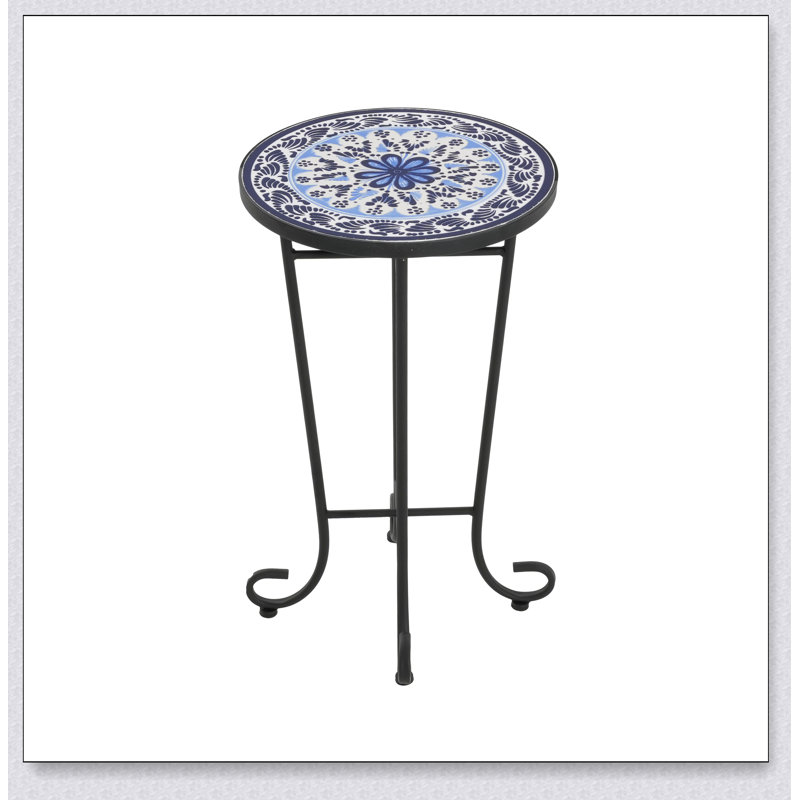Table d'appoint de patio, bleu et noir