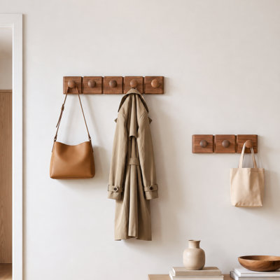 Ensemble de 2 plaques à crochets muraux en bois Fern, crochets muraux décoratifs, organisateur de vestibule pour vêtements, sacs, serviettes et accessoires