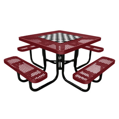 46In Square Game Picnic Table, Expanded, Burgundy