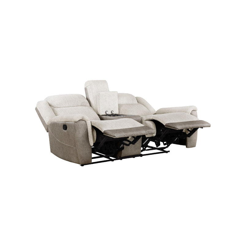 Causeuse inclinable manuelle double Foe avec console, chenille beige et gris