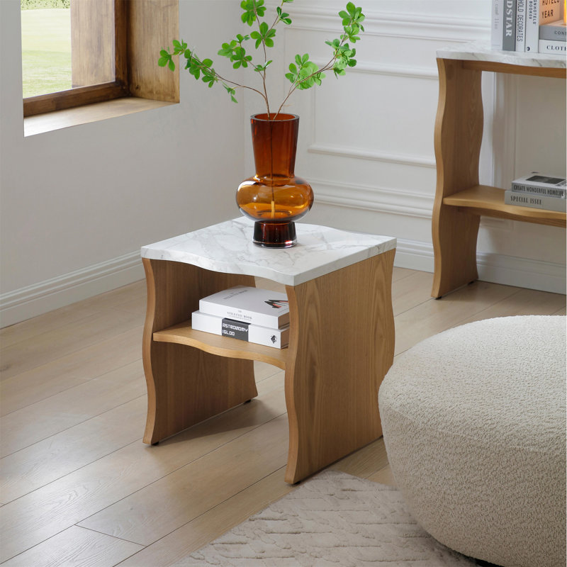 Table de bout moderne avec tablette de rangement 17,72 "Whisper Of Waves, Bois