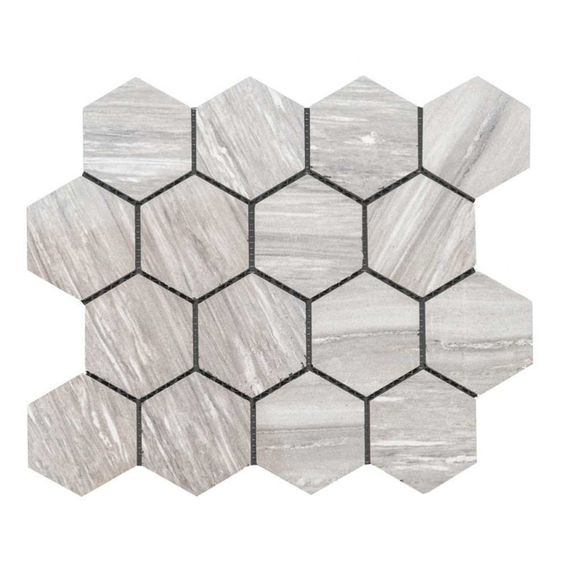 Stately Hex 11" x 14" Porcelain Novelty Marble Look Wall & Floor Tile, Gray