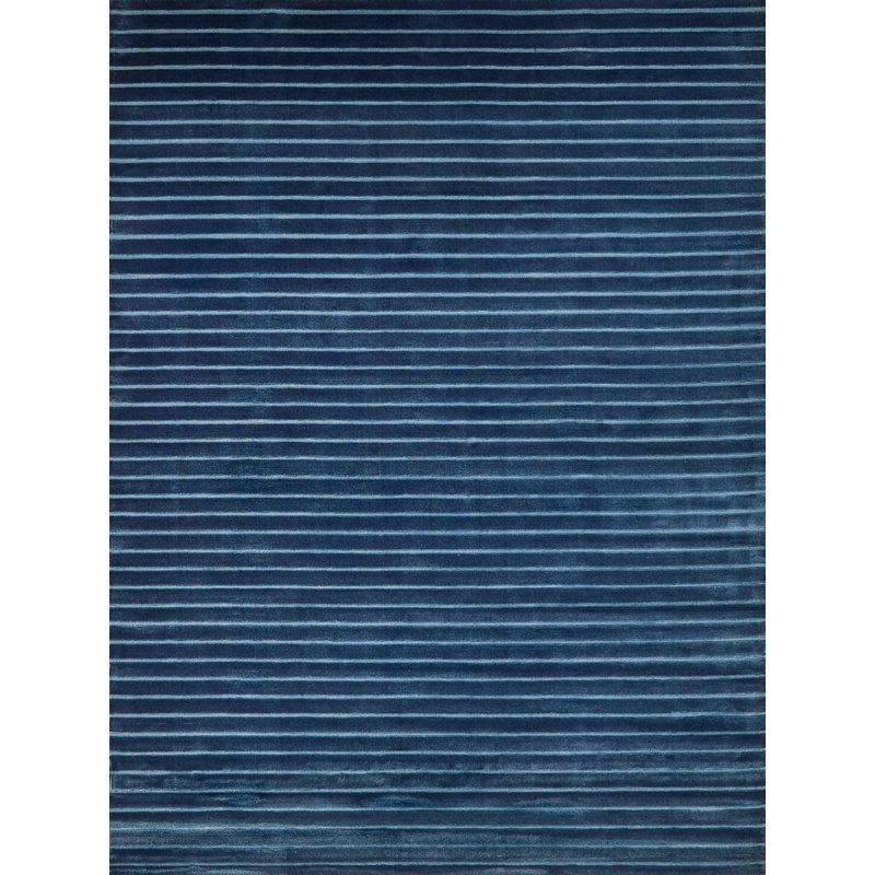 Amani Modern Handmade Silky Nylon, Navy Area Rug, Rectangle 6' x 9'