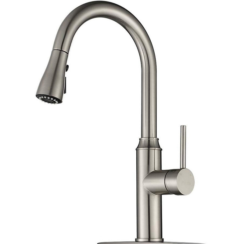 Brushed Nickel Stainless Steel High Arc Kitchen Faucet with Pull-out Spray