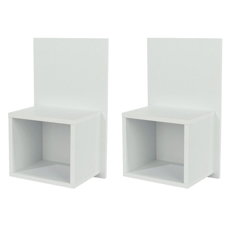 Set of 2 Floating Wall-Mounted Open Bedside Tables, Compact, White
