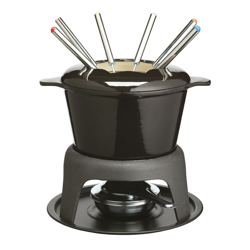 MasterClass Cast Iron Enamelled Fondue Set, Black