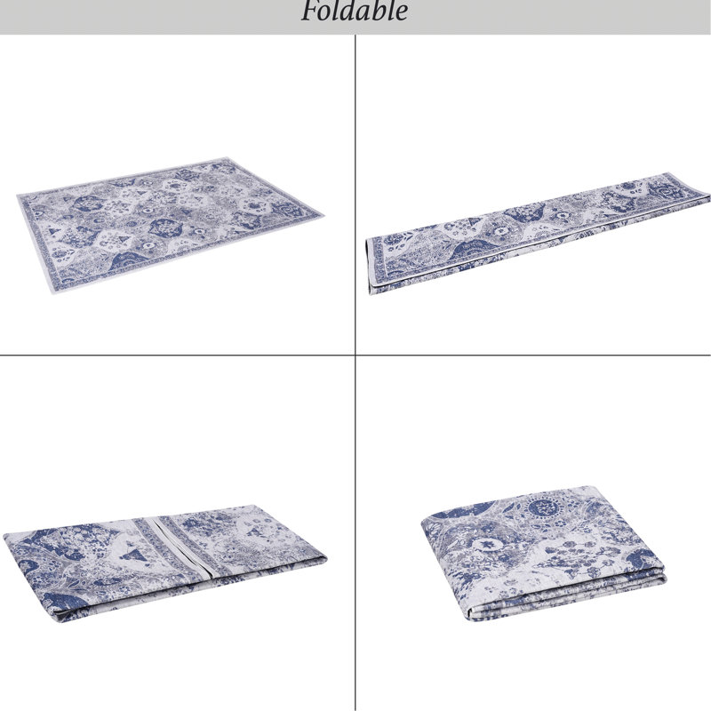 2'6''X10' Blue Washable Rug, Low-Pile Non-Slip Non-Shedding For Kitchen Dining Room Bedroom, Long-Lasting, & Pet Runner Rug Area Washable, Bedroom Living Kitchen, Foldable, Compatible Mat
