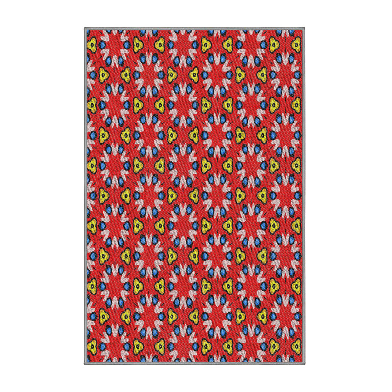 Tapis géométrique rouge / vert, Rectangle 7 pi x 9 pi