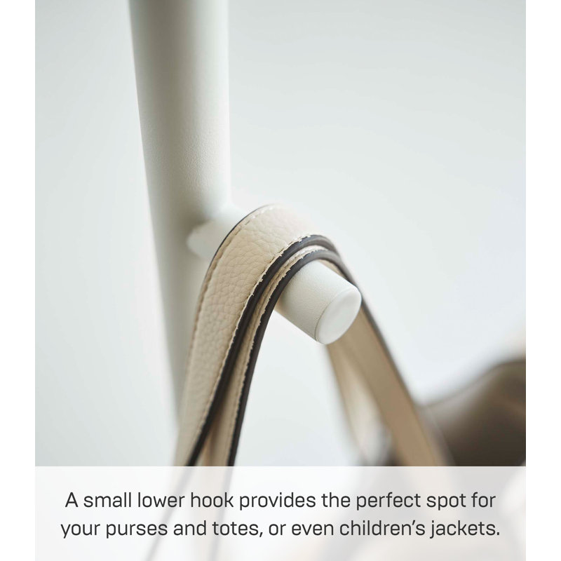 White Steel Freestanding Coat Rack with Wooden Hook