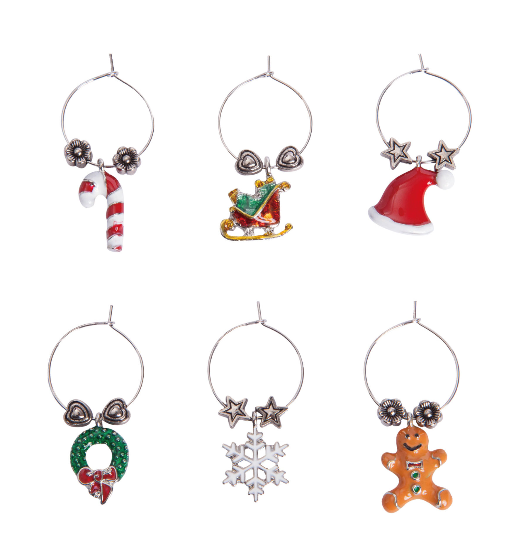 Ebern Designs Cheaney Holiday Cheer 6 Piece Wine Charm Set | Wayfair