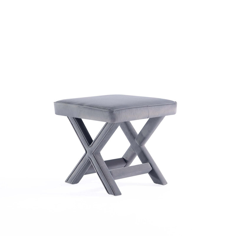 Abigail 20" Mid-Century Modern Velvet Upholstered Solid Wood Ottoman in Gray, Gray