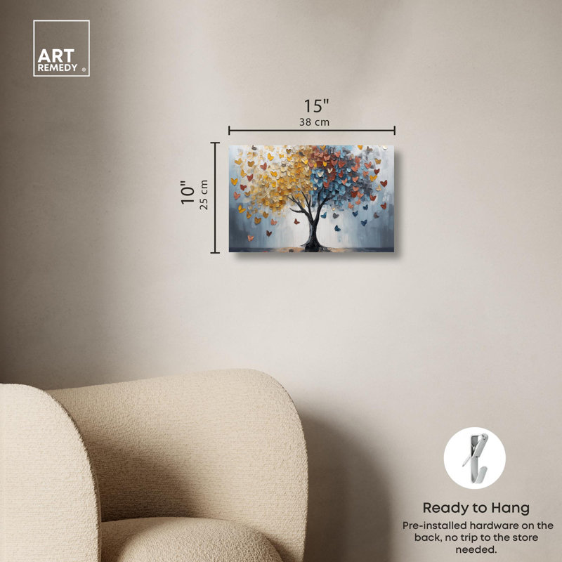 Butterfly Dream Tree I Canvas Colorful Tree Art by Art Remedy, 10" H x 15" W x 1.5" D, Wrapped Canvas