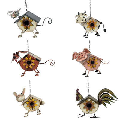 Set of 6 Assorted Metal Animal-Shaped Floral Birdhouse