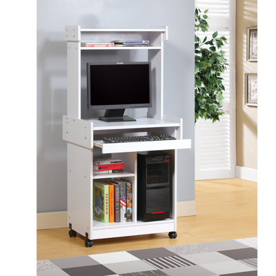 Microwave Cart Coffee Station Computer Cart on Locking Castors with Hutch and Gliding Shelf, Mobile Utility Cart for Kitchen, Office, Dorm