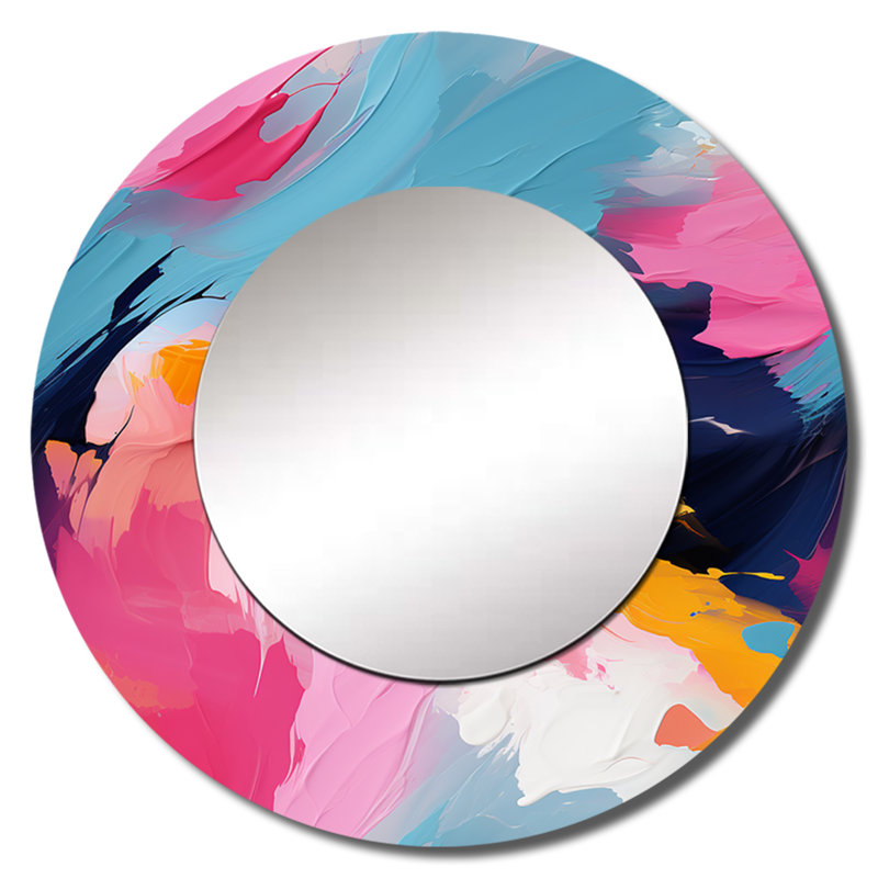 Colourful Paint Swirl Bliss - miroir mural abstrait, miroir décoratif rond moderne, impression d'art en métal, 36 po x 36 po