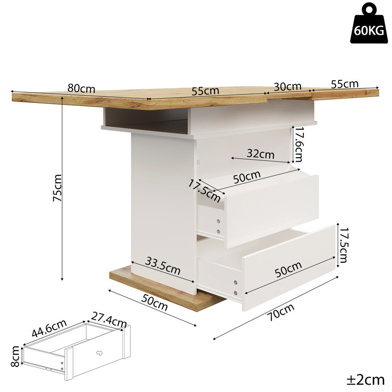 Extendable Dining Table With Storage Levels, White